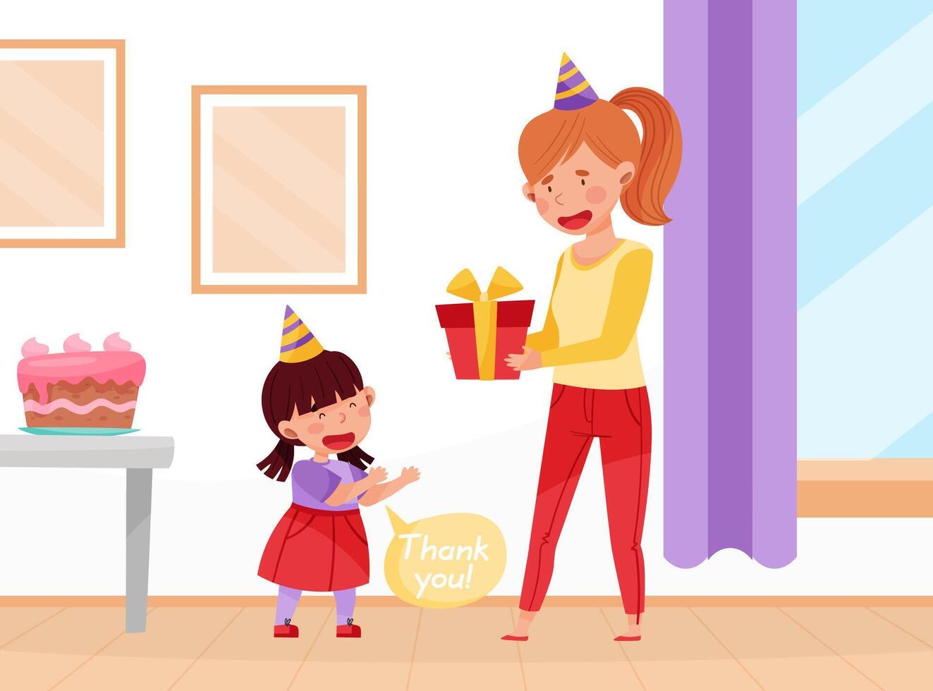 Polite Girl Character Say Thank You for Present Having Good Manners Illustration vector