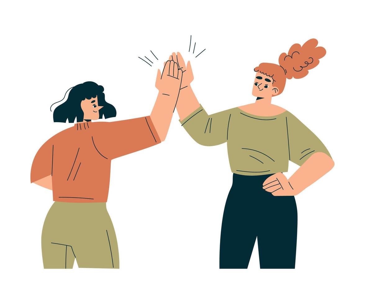 Productive Team with Business Woman Give High Five Gesture Work Together Illustration vector
