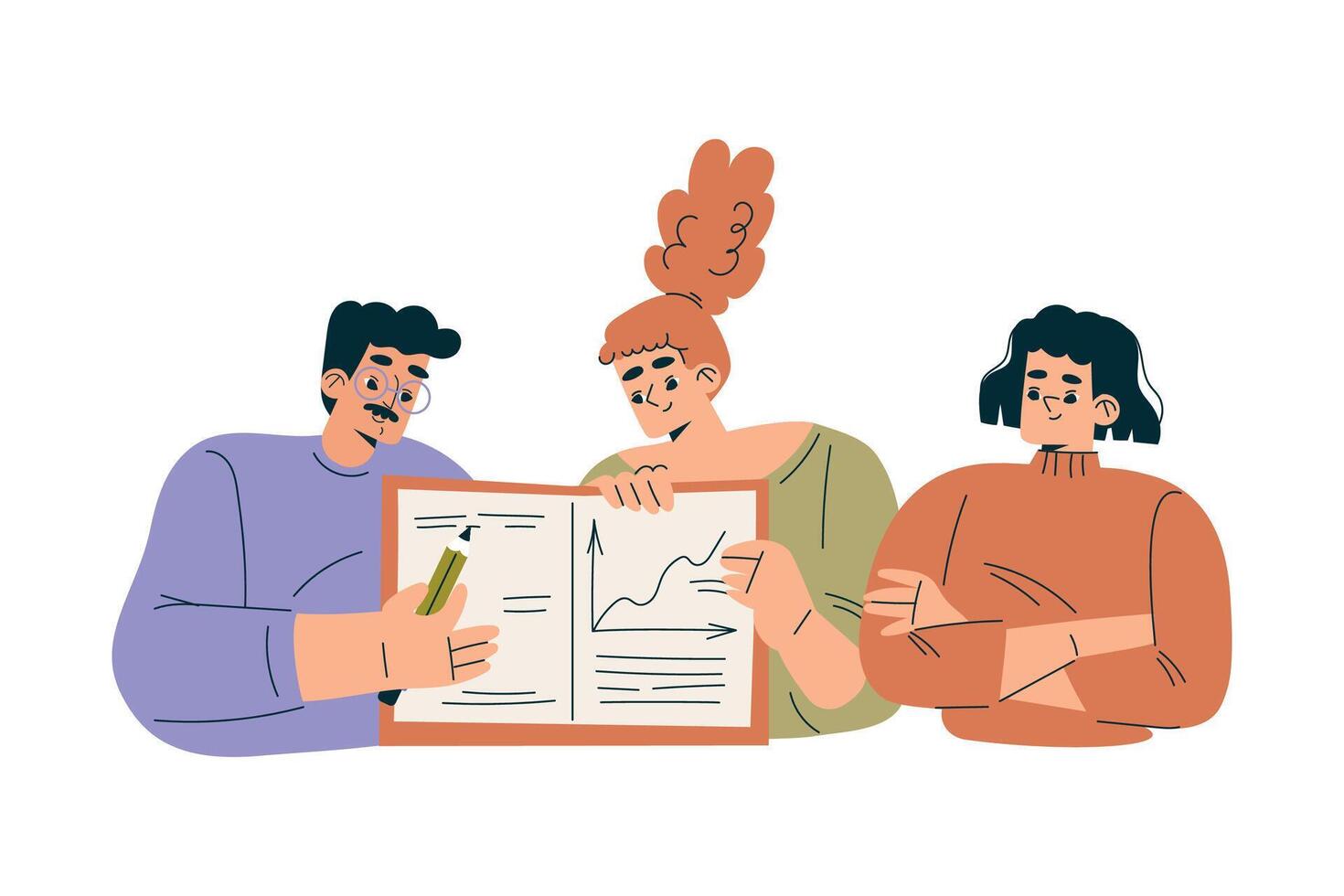 Productive Team with Business Man and Woman Work Together Illustration vector