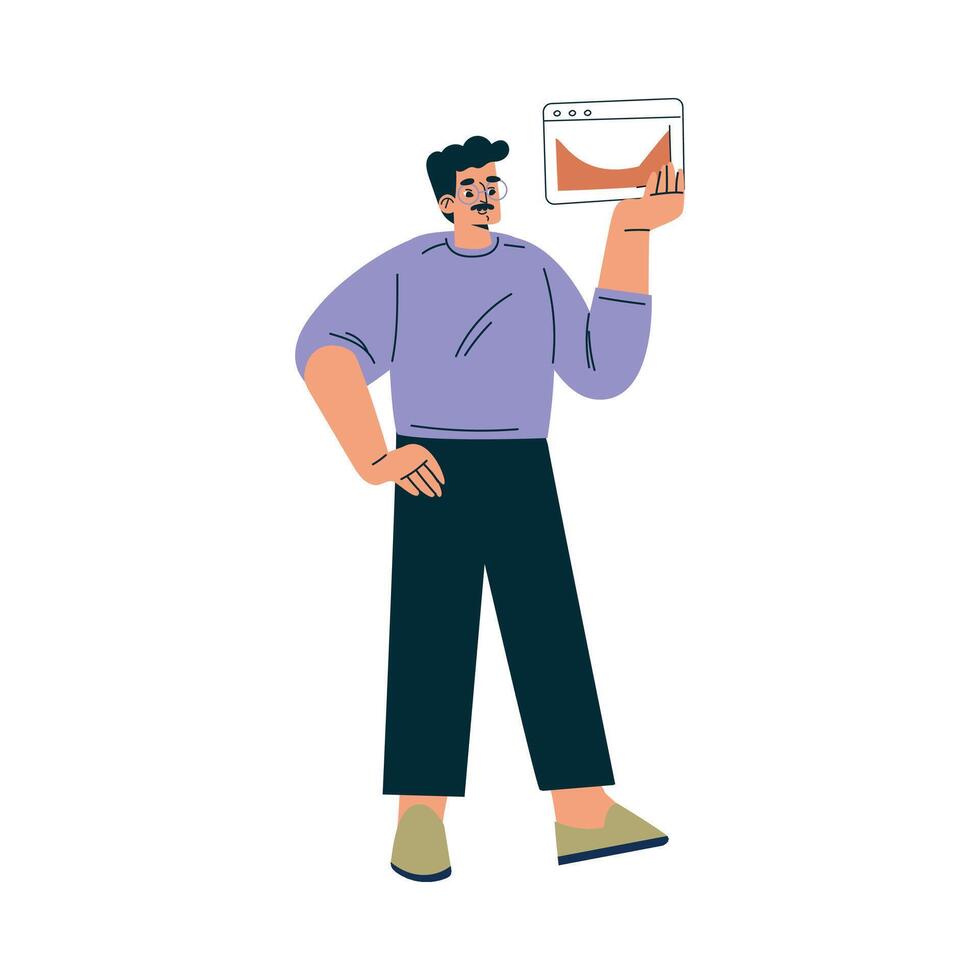 Man Character with Chart Window as Productive Team Member Illustration vector