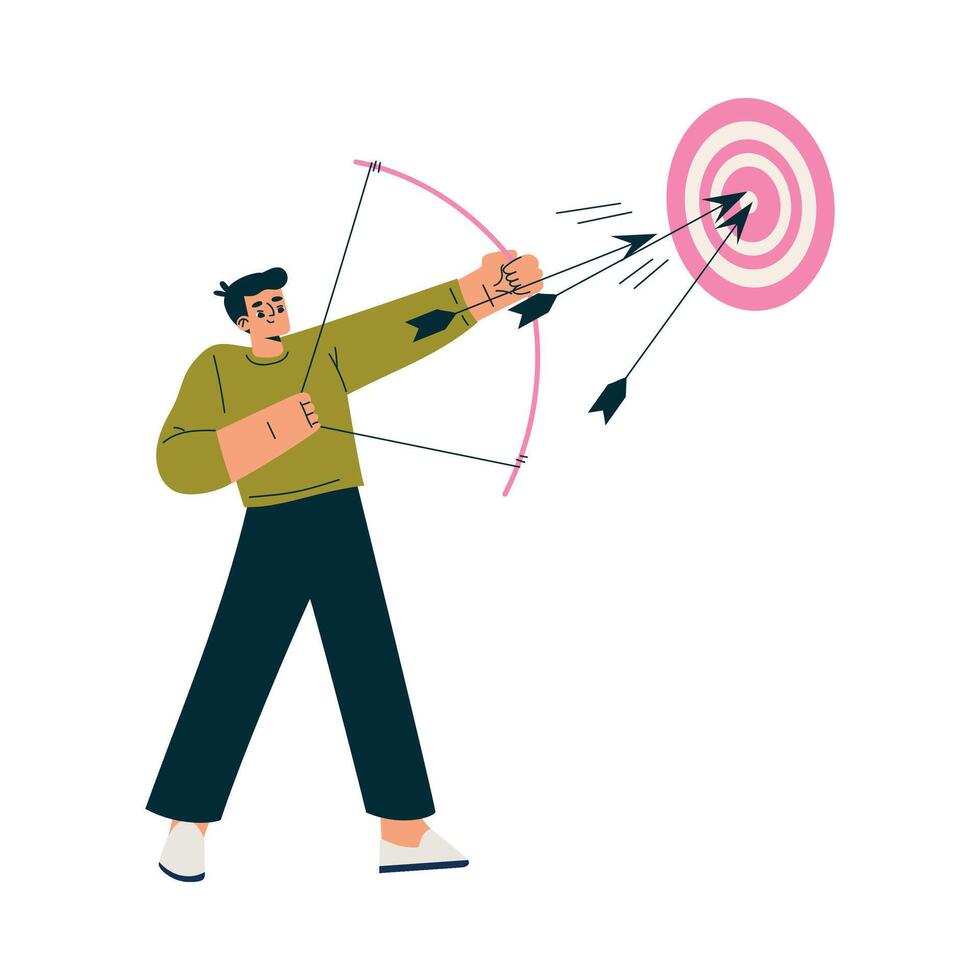 Productive Workflow with Man Shooting Arrow in Dartboard Managing Task Illustration vector
