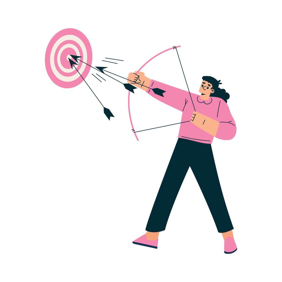 Productive Workflow with Woman Shooting Arrow in Dartboard Managing Task Illustration vector