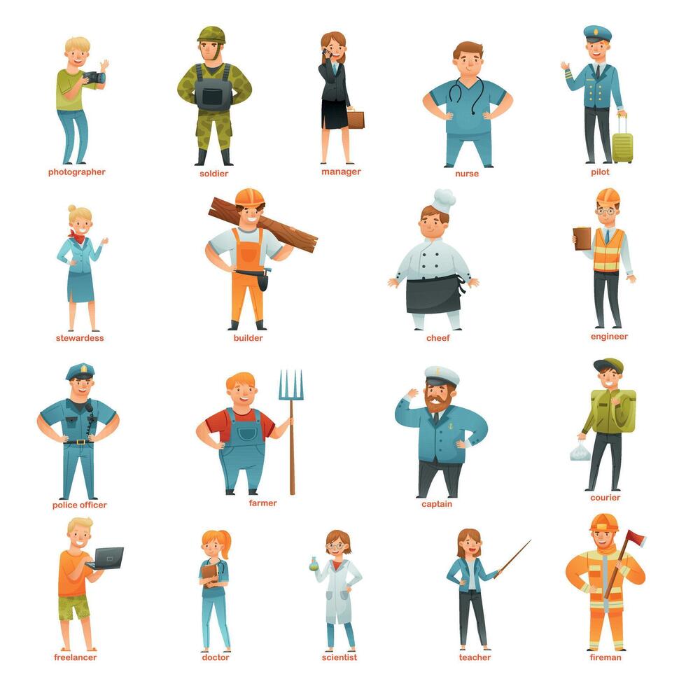 Different Profession with Man and Woman Character Set vector
