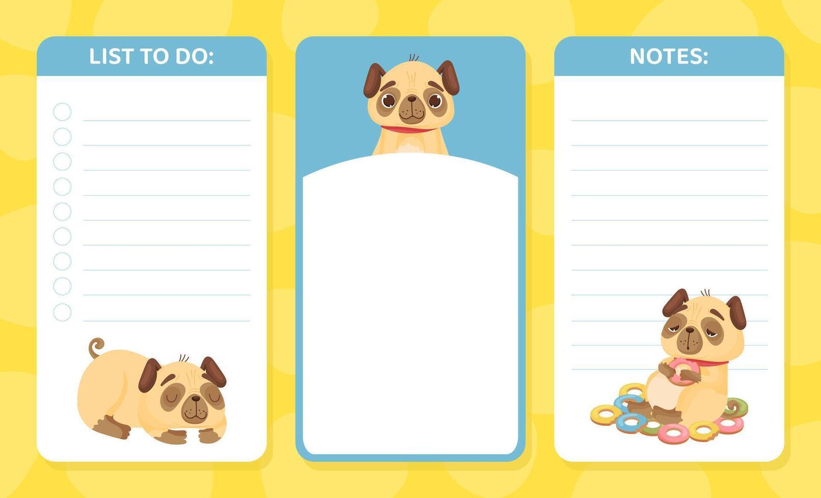Beige Pug Puppy Dog Character with Funny Snout Note List Card Template vector