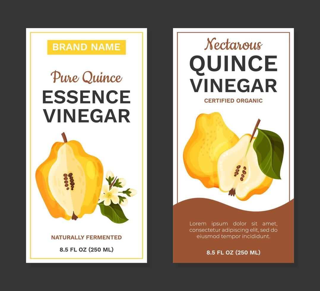 Quince Fruit Vinegar Label Design with Ripe Crop Template vector