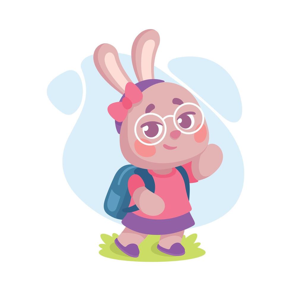 Cute Rabbit Animal Character Walk in School with Backpack Illustration vector