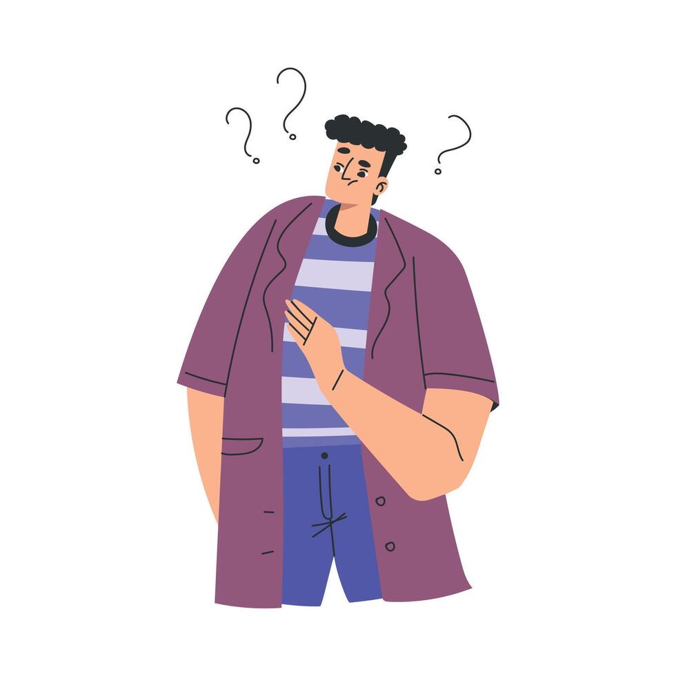 Young Man Character Standing and Thinking Illustration vector