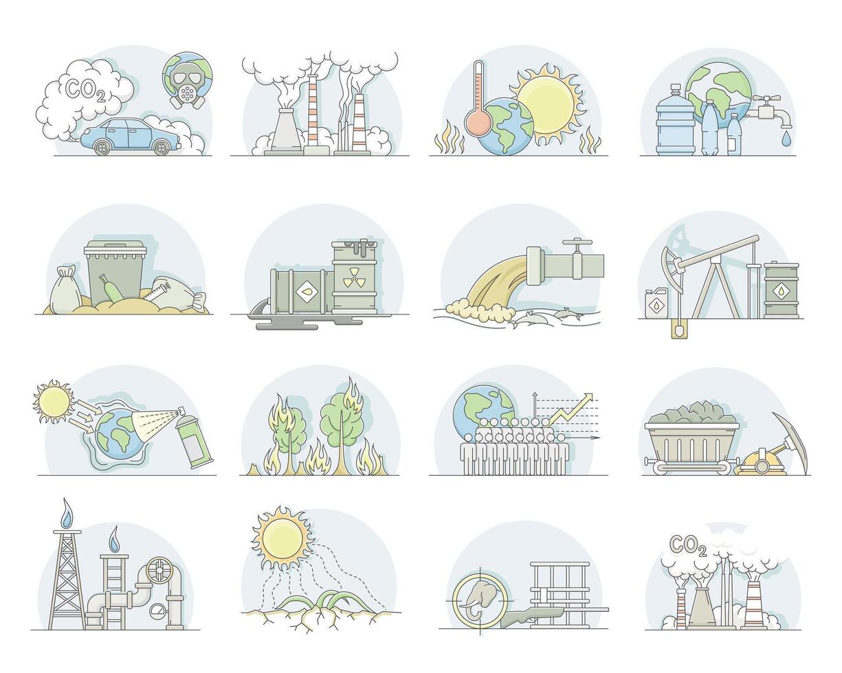 Natural Land Resources Line Icon and Object Set vector