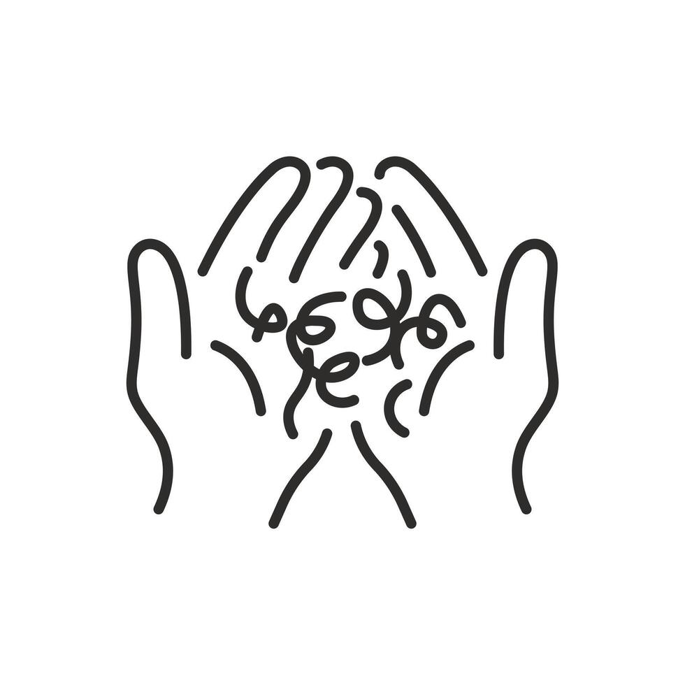 hair bunch icon, loss hairs in hands, problem simple symbol, illustration vector