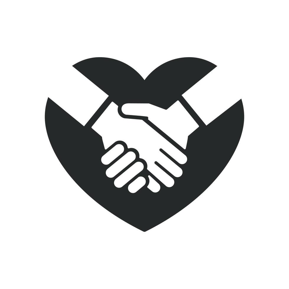 handshake with heart, respect icon, loyalty together, flat illustration vector