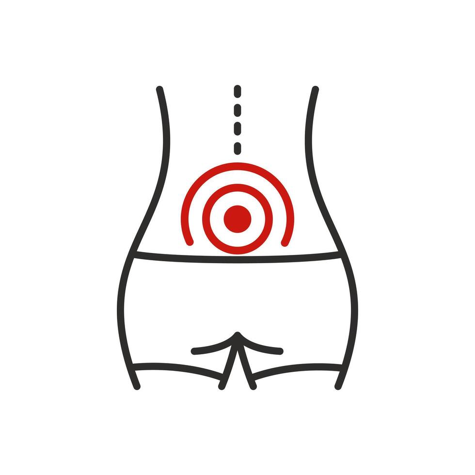 icon of lower back pain, human back problem, thin line symbol, illustration eps10 vector