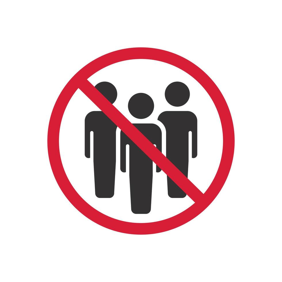 no crowd, group people forbidden icon, flat symbol on white background vector