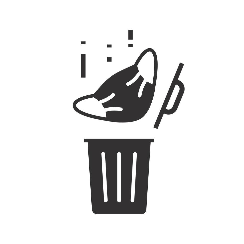 throw into an urn, end of quarantine and pandemic, discard medical mask in a trash bin icon, completed epidemic, flat illustration vector