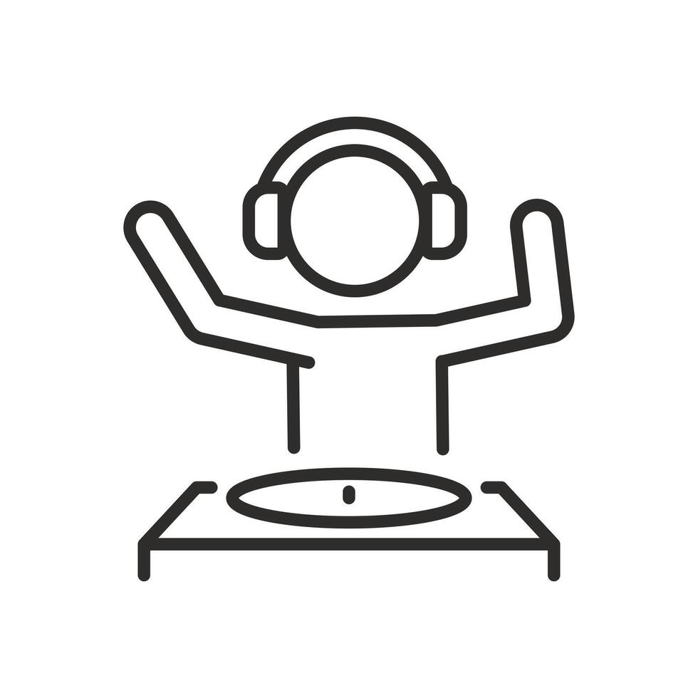 dj icon, person with headphones, dj station, thin line symbol on white background - editable stroke illustration vector