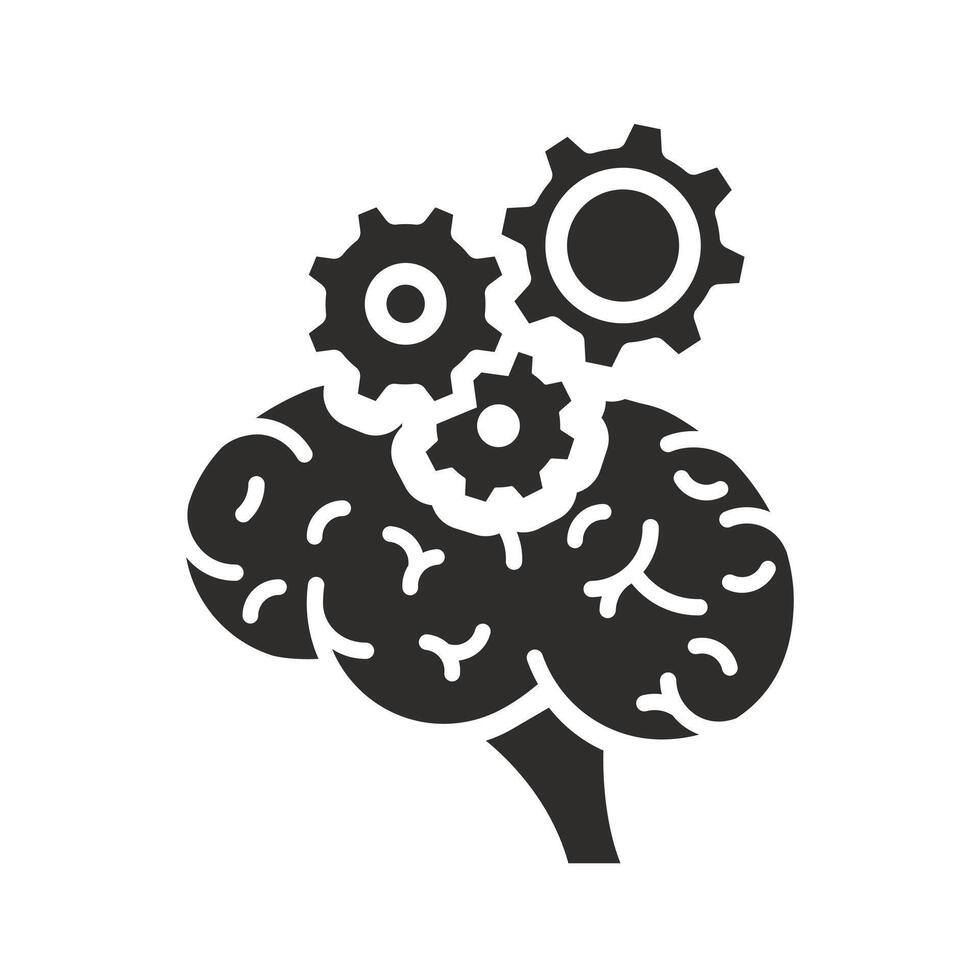 creative think, brain with gear icon, concept correct brain function, mind health, flat illustration vector