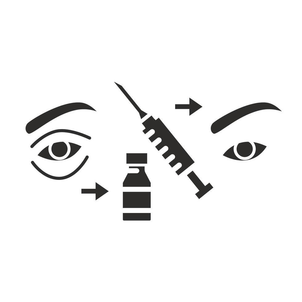 cosmetology against skin aging, facial filler injection icon, dose, fat under old eye, treatment dark circles, flat illustration vector