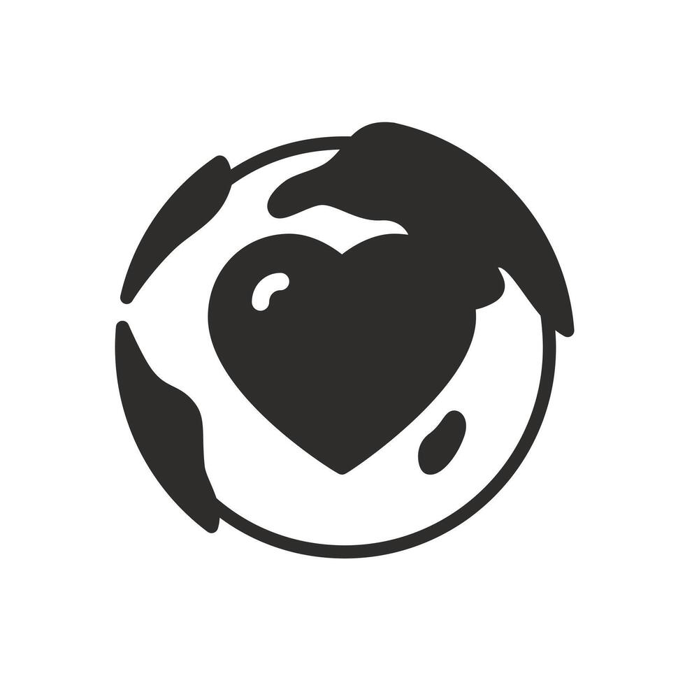 globe with heart logo, love world icon, planet earth care, flat web symbol on white background vector