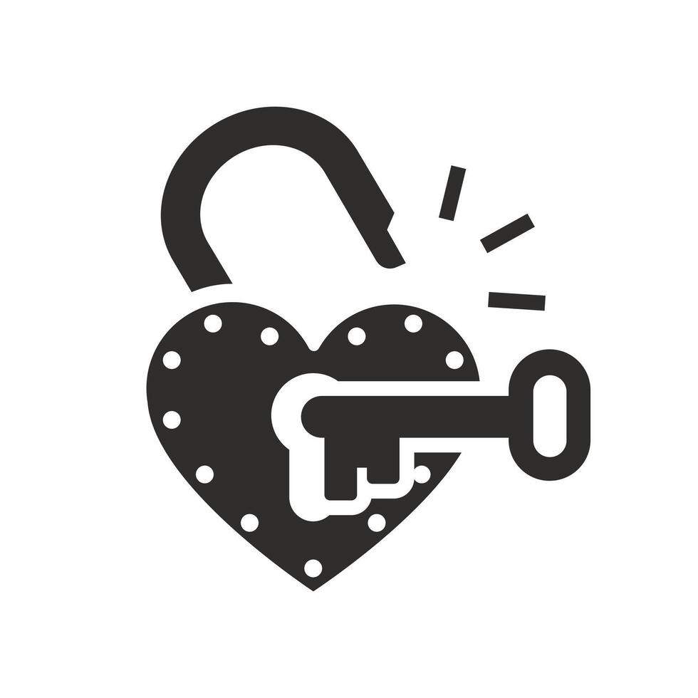love safety concept, key and open heart padlock icon, flat illustration vector