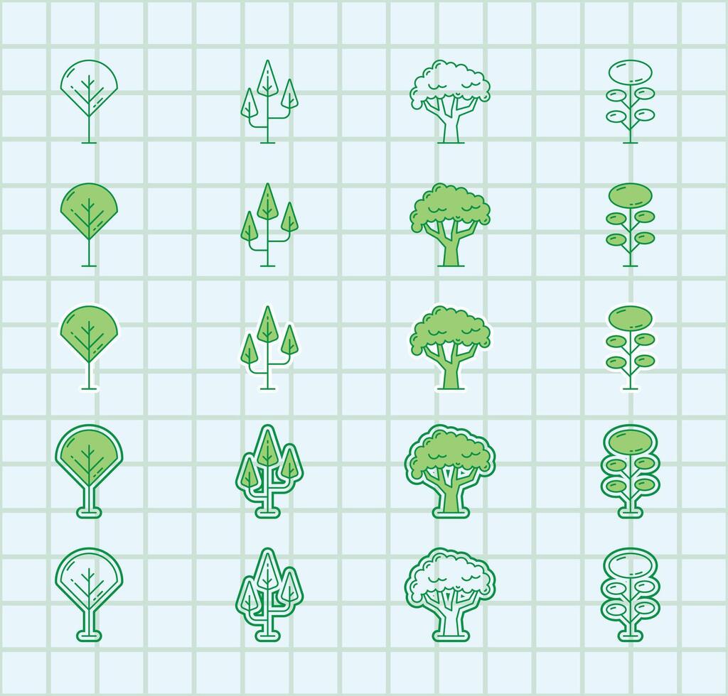 A set of trees and plants icons in green vector