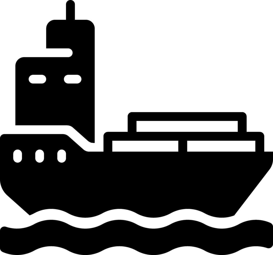 Barge pixel perfect glyph solid icon. Water transport in shallow water. Cargo ship carrying freights. Maritime industry. Black silhouette symbol on negative space. Isolatedillustration vector