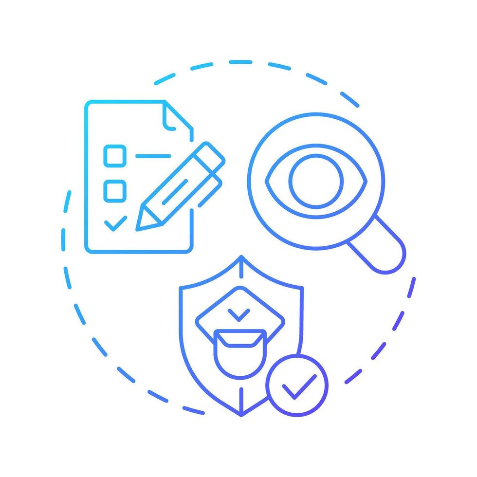 Security audits blue gradient concept icon. Component of physical protection system. Evaluate effectiveness. Round shape line illustration. Abstract idea. Graphic design. Easy to use in booklet vector