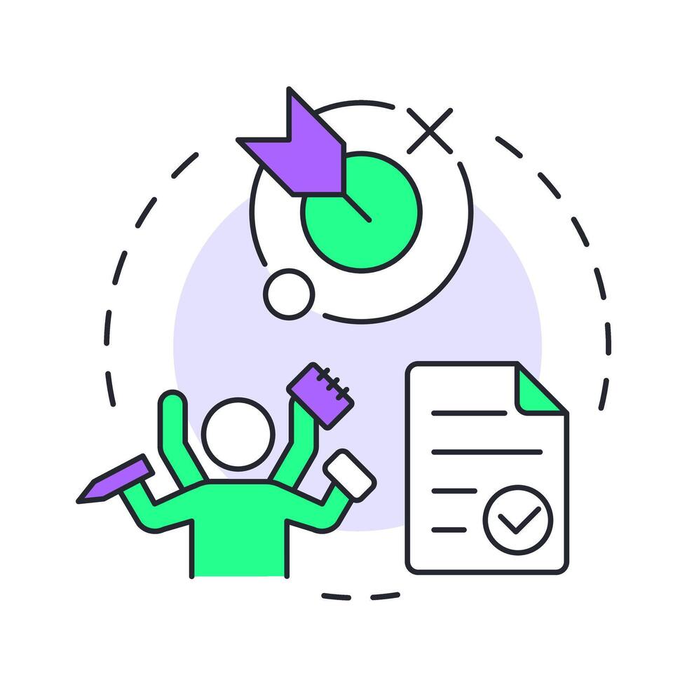 Workload multi color concept icon. Task management. Document verification, paperwork. Business goal. Round shape line illustration. Abstract idea. Graphic design. Easy to use in article, blog post vector