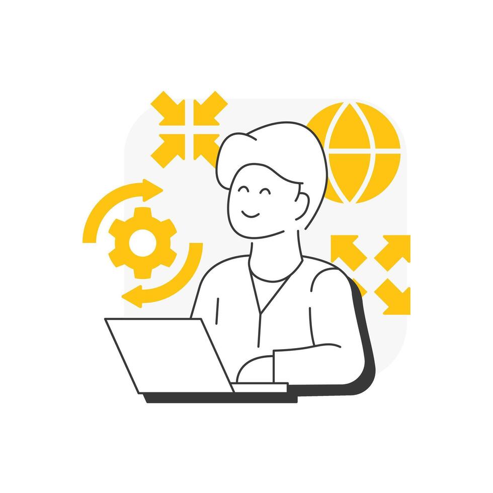 Transformational changes flat outline concept icon. Deep, radical shifts in company. Type of organizational shift. Modern line illustration with yellow glyphs. Conceptual visual. Easy to edit vector