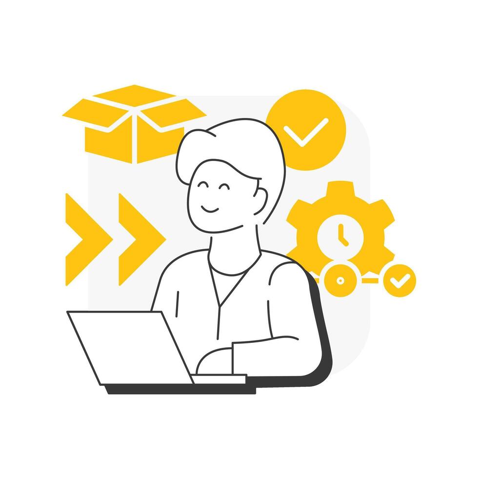 Transitional change flat outline concept icon. Maintaining new business state. Type of organizational transformation. Modern line illustration with yellow glyphs. Conceptual visual. Easy to edit vector