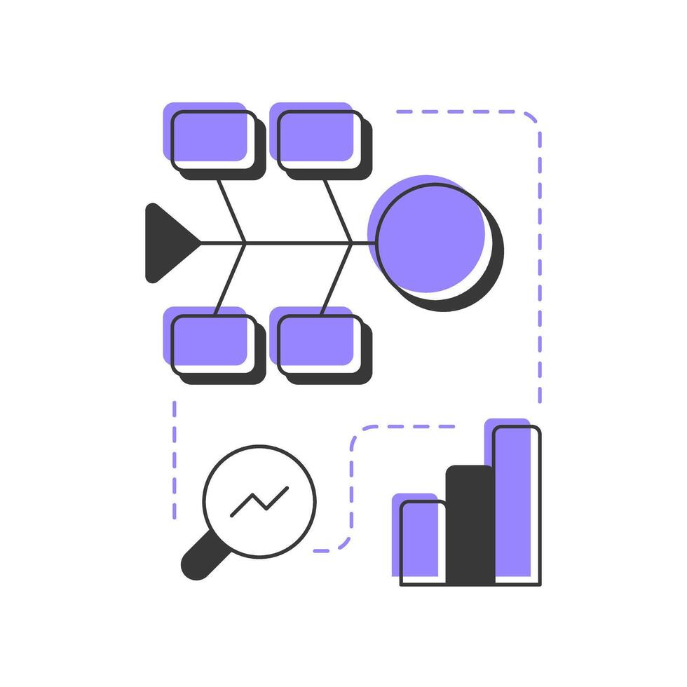 Fishbone diagram modern linear concept icon. Identify root causes of problem. Gap analysis tool. Business data. Flat outline elements connected with dotted lines. Creative visual. Easy to edit vector