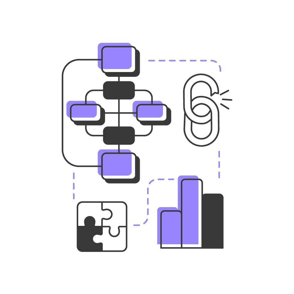 Nadler Tushman model modern linear concept icon. Reveal mismatches causing inefficiencies. Gap analysis tool. Flat outline elements connected with dotted lines. Creative visual. Easy to edit vector