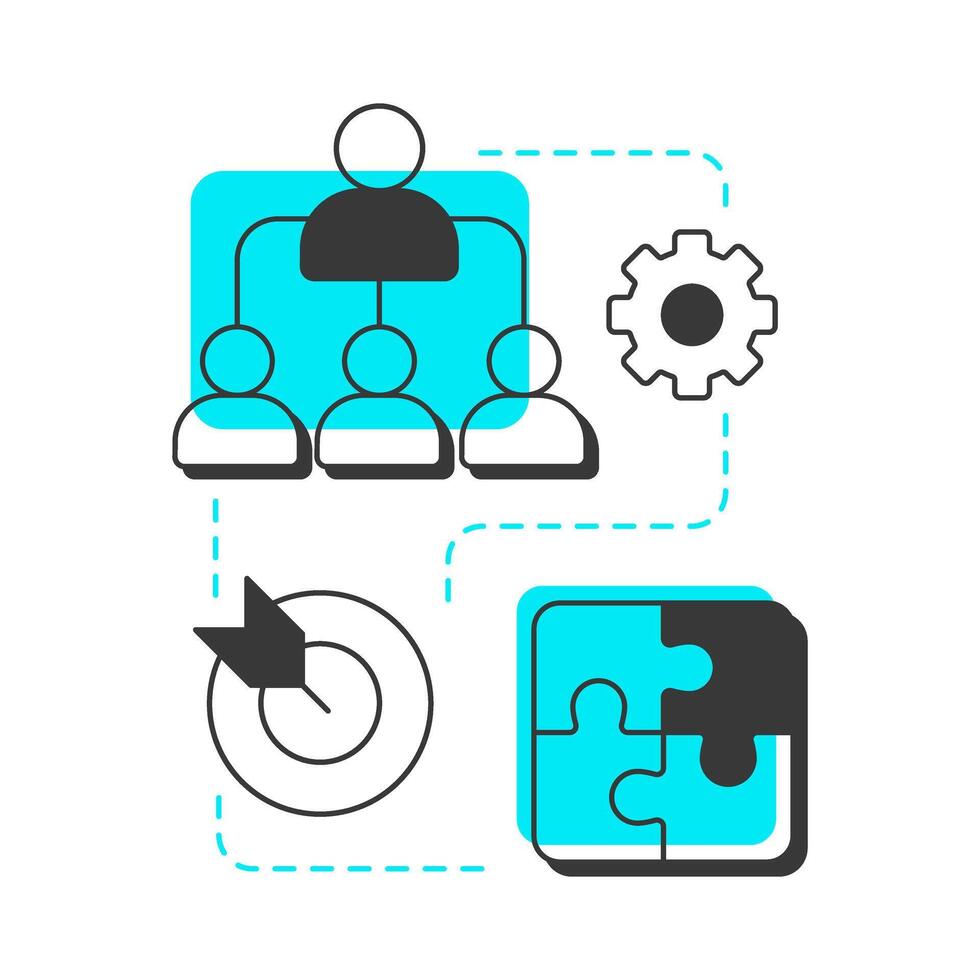 Structure modern linear concept icon. Roles, responsibilities in team. Nadler Tushman congruence framework. Flat outline elements connected with dotted lines. Creative visual. Easy to edit vector