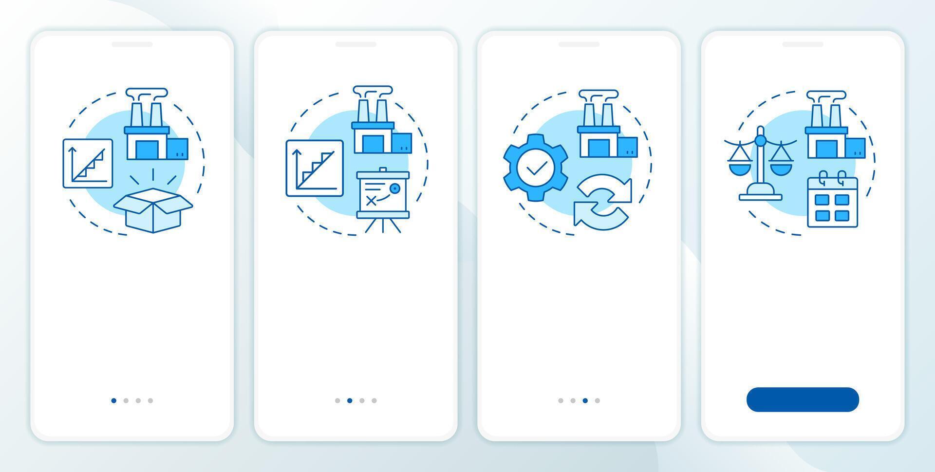 Capacity management strategies blue onboarding mobile app screen. Walkthrough 5 steps editable graphic instructions with linear concepts. UI, UX, GUI vector