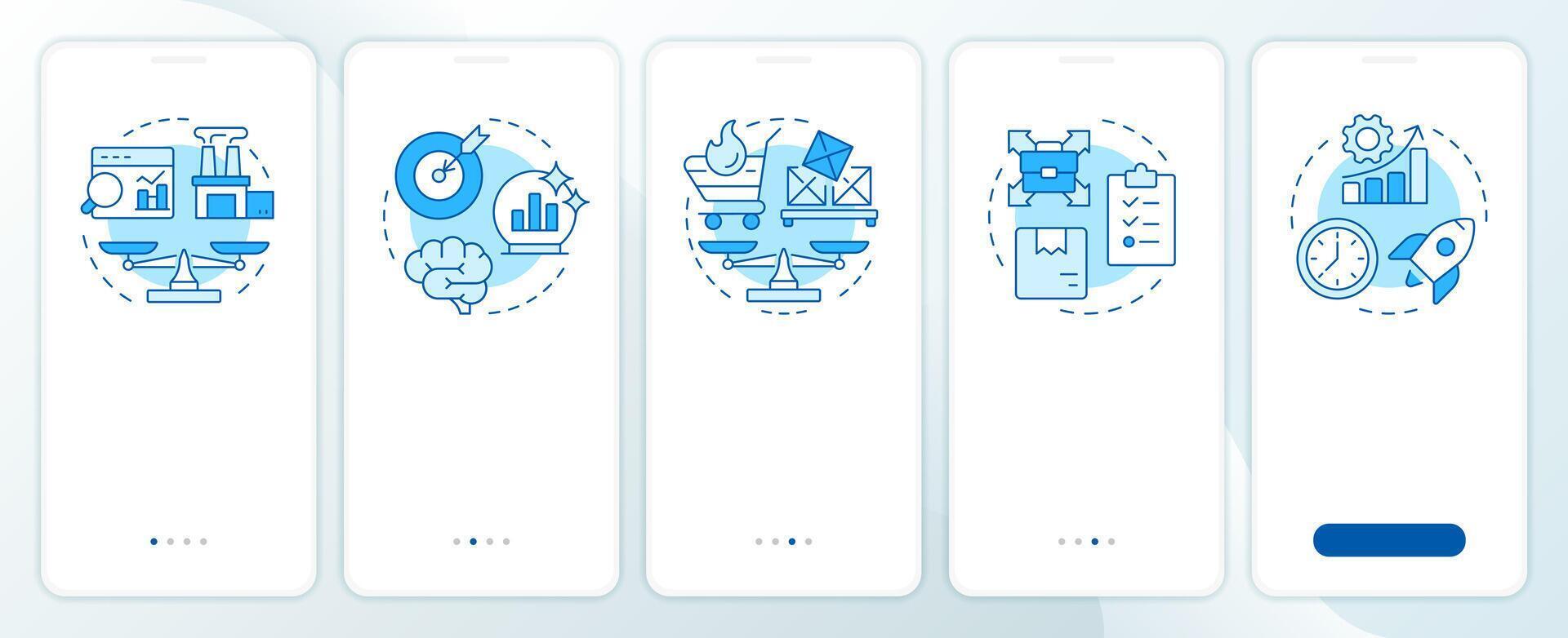 Capacity management metrics blue onboarding mobile app screen. Business. Walkthrough 5 steps editable graphic instructions with linear concepts. UI, UX, GUI vector