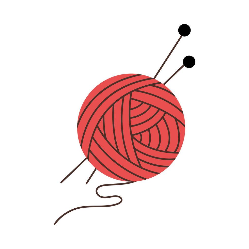 Skein of woolen threads with knitting needles. illustration. vector