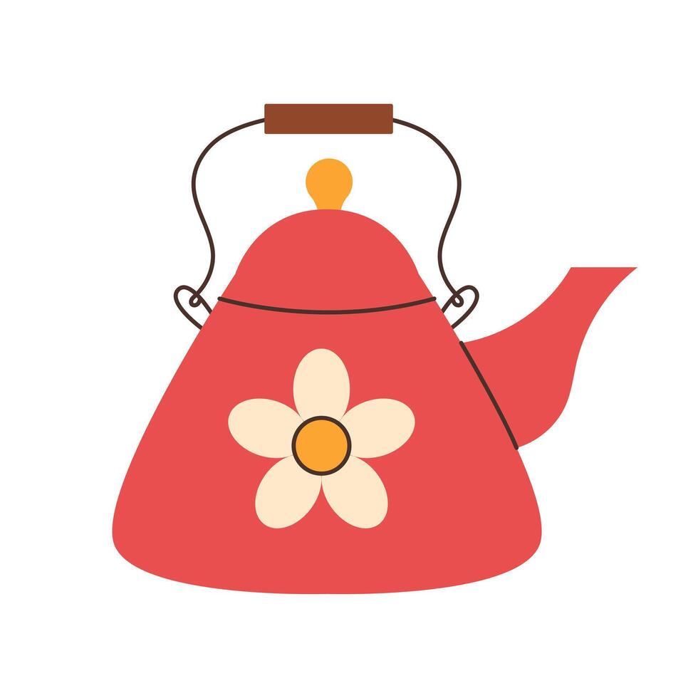 Teapot with spout and handle with floral pattern. illustration. vector