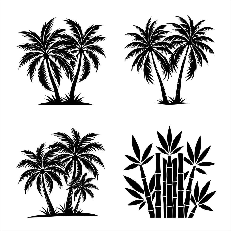 Tropical Palm Tree and Bamboo Silhouette Collection for Nature Design vector