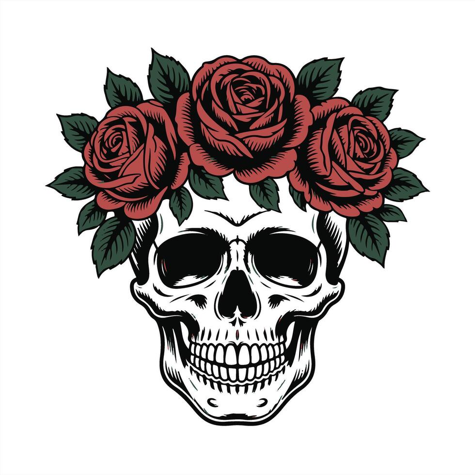 Skull with roses vector