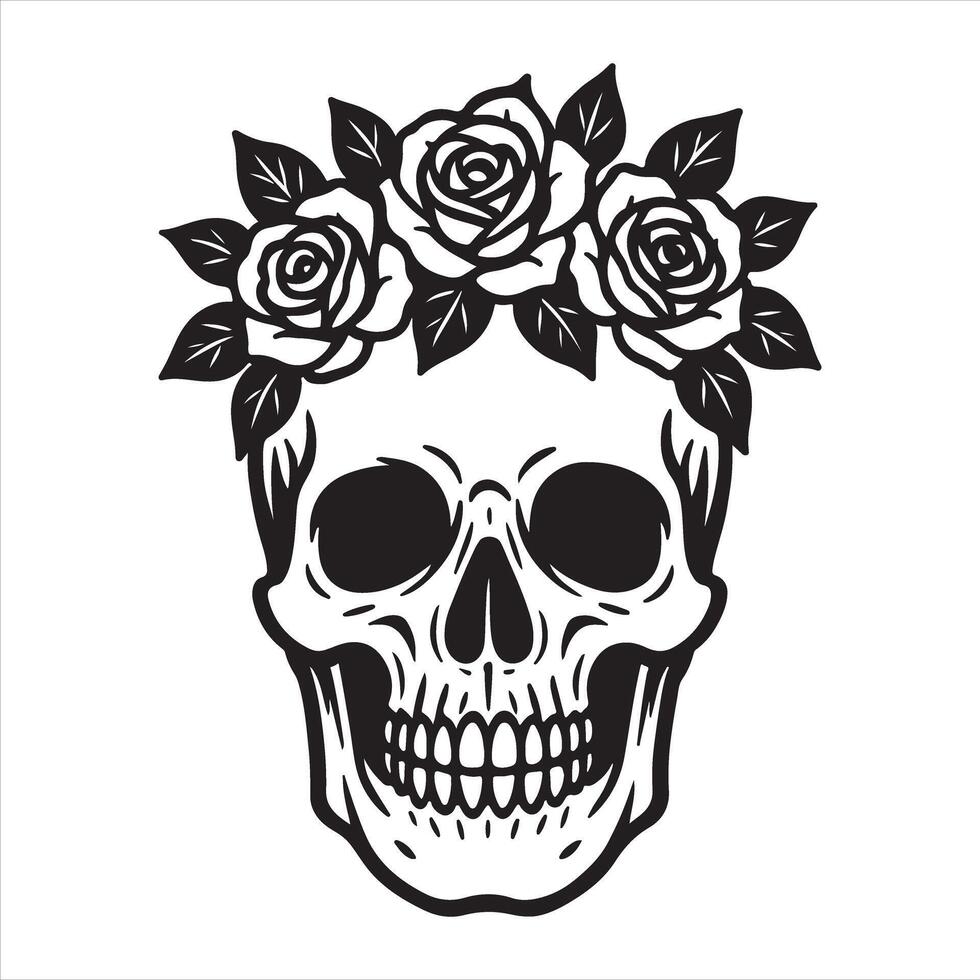 Skull with roses on the head vector