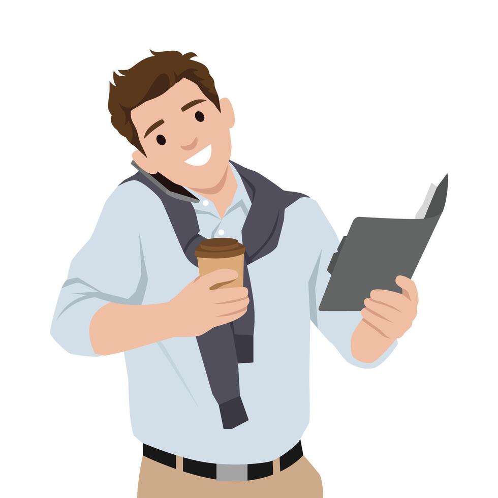 Man with coffee and checklist illustration vector