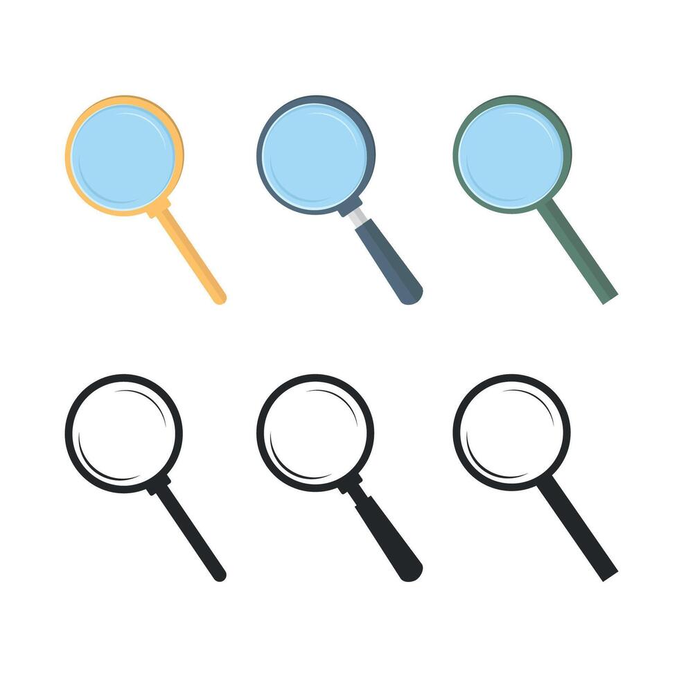 Set of magnifying glass icons on white background. Black and white magnifying glass icons. vector