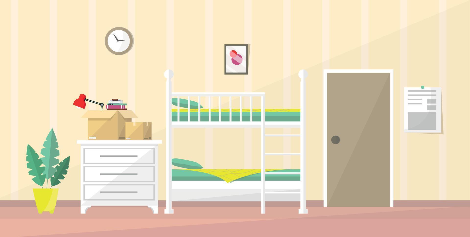 Bunk bed room design with green accents vector