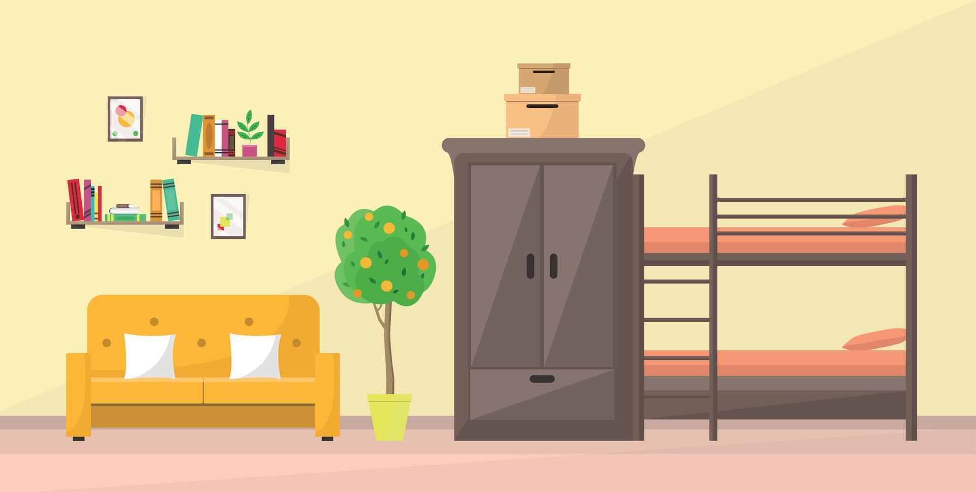 modern living room with bunk bed vector