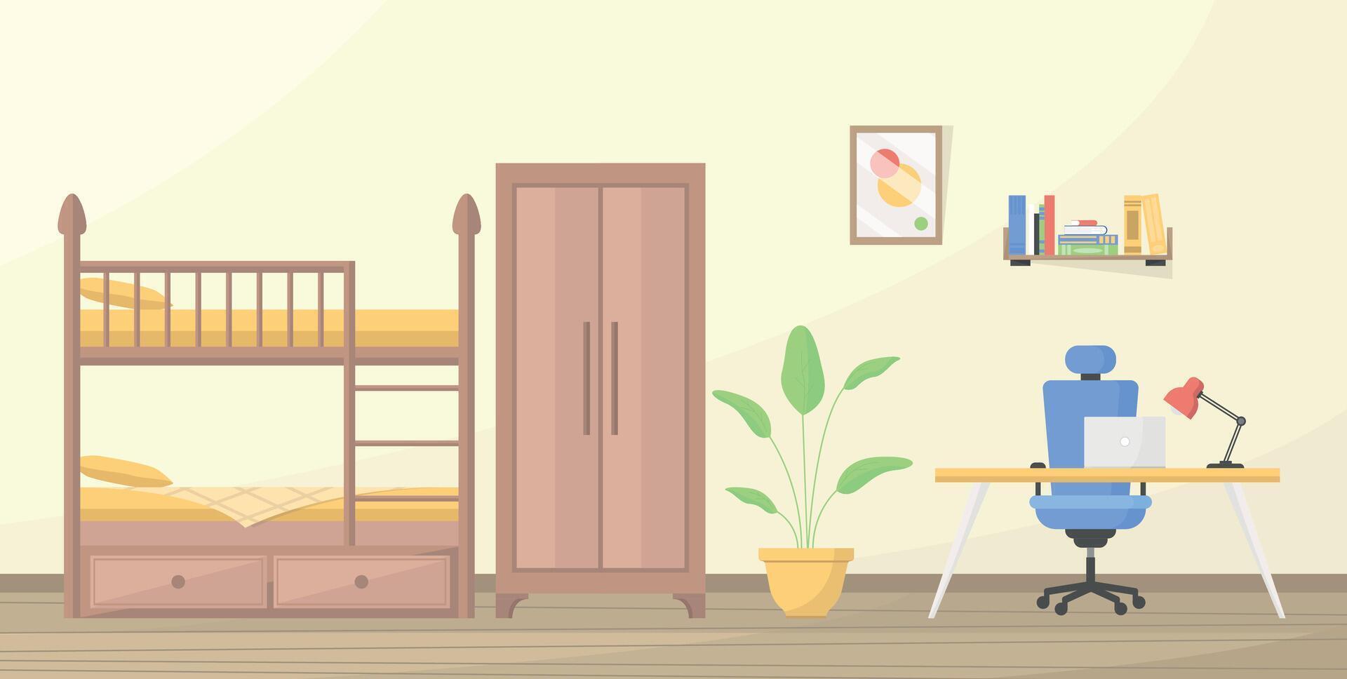 Bunk bed and workspace in a room vector