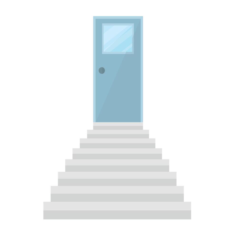 Staircase icon with door on white background. Climbing the career ladder. Promotion. Step by step. vector