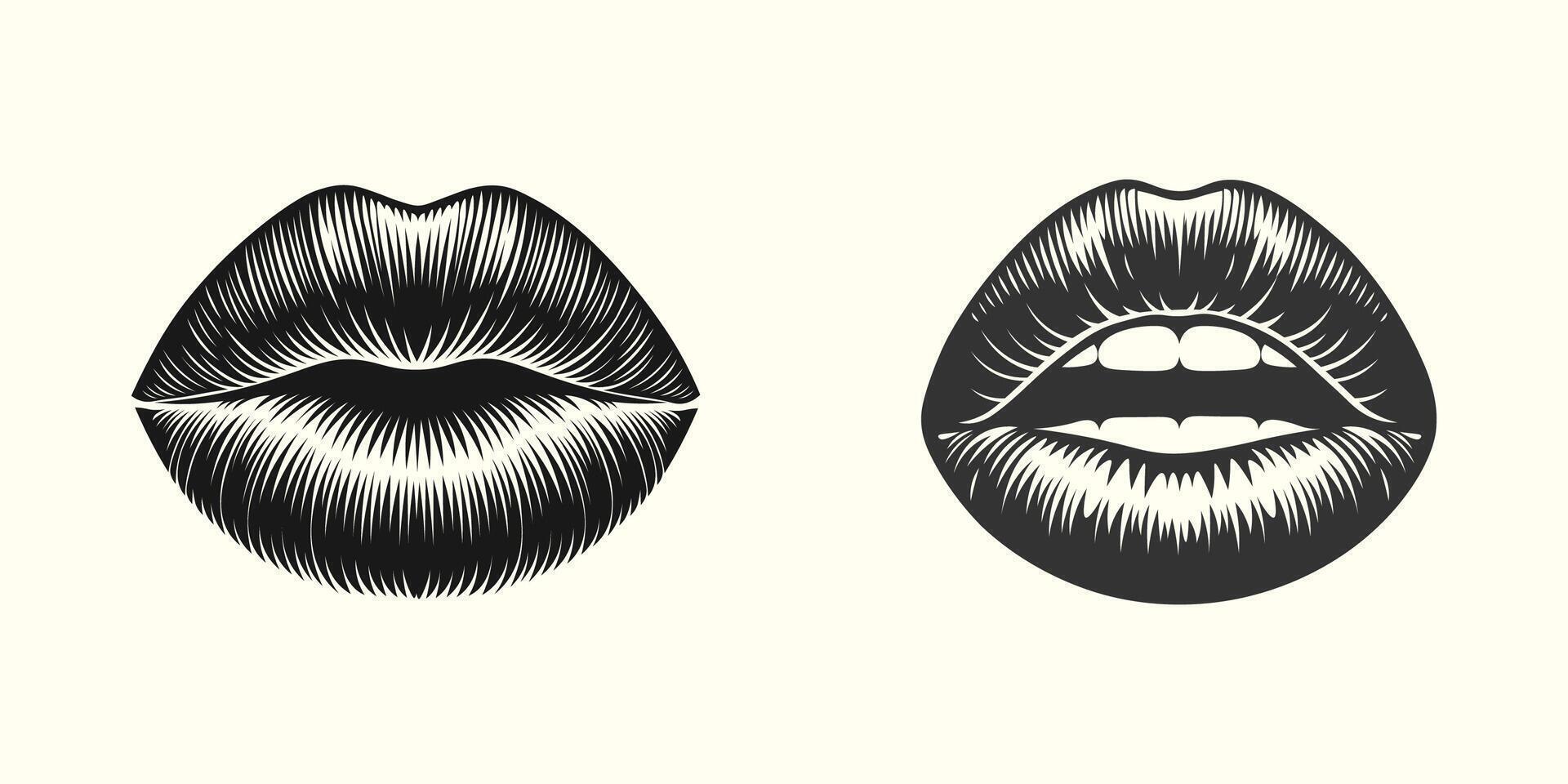 Sleek lip silhouettes. Minimalist lip icon for romantic and feminine designs vector