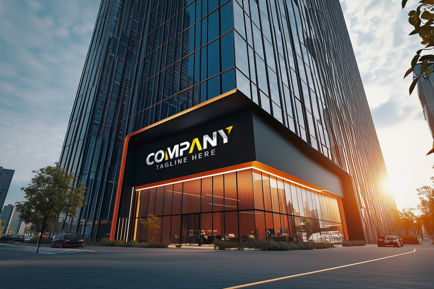 Realistic company building 3d logo mockup psd