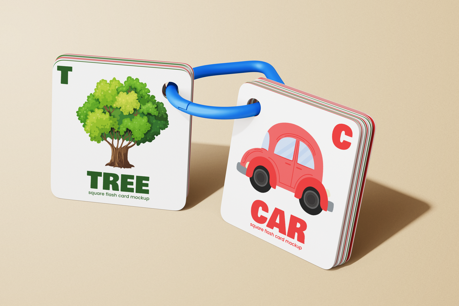 two opened rounded square flash card with ring mockup template side view psd