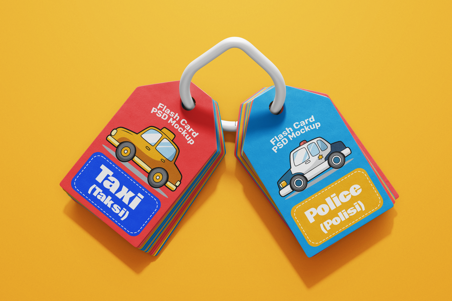two learning flash cards with ring mockup template top view psd