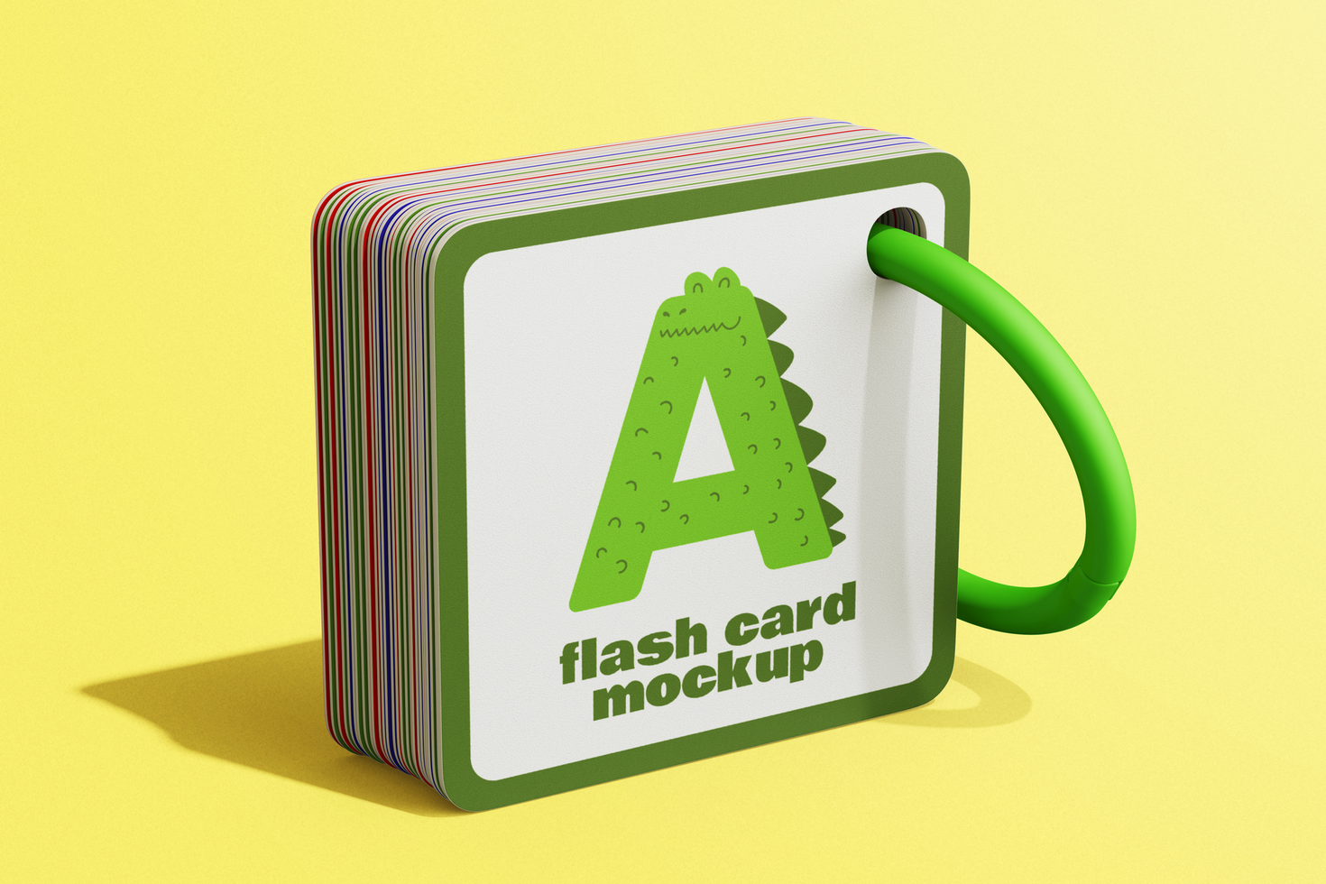 rounded square flash card with ring mockup template stand view psd