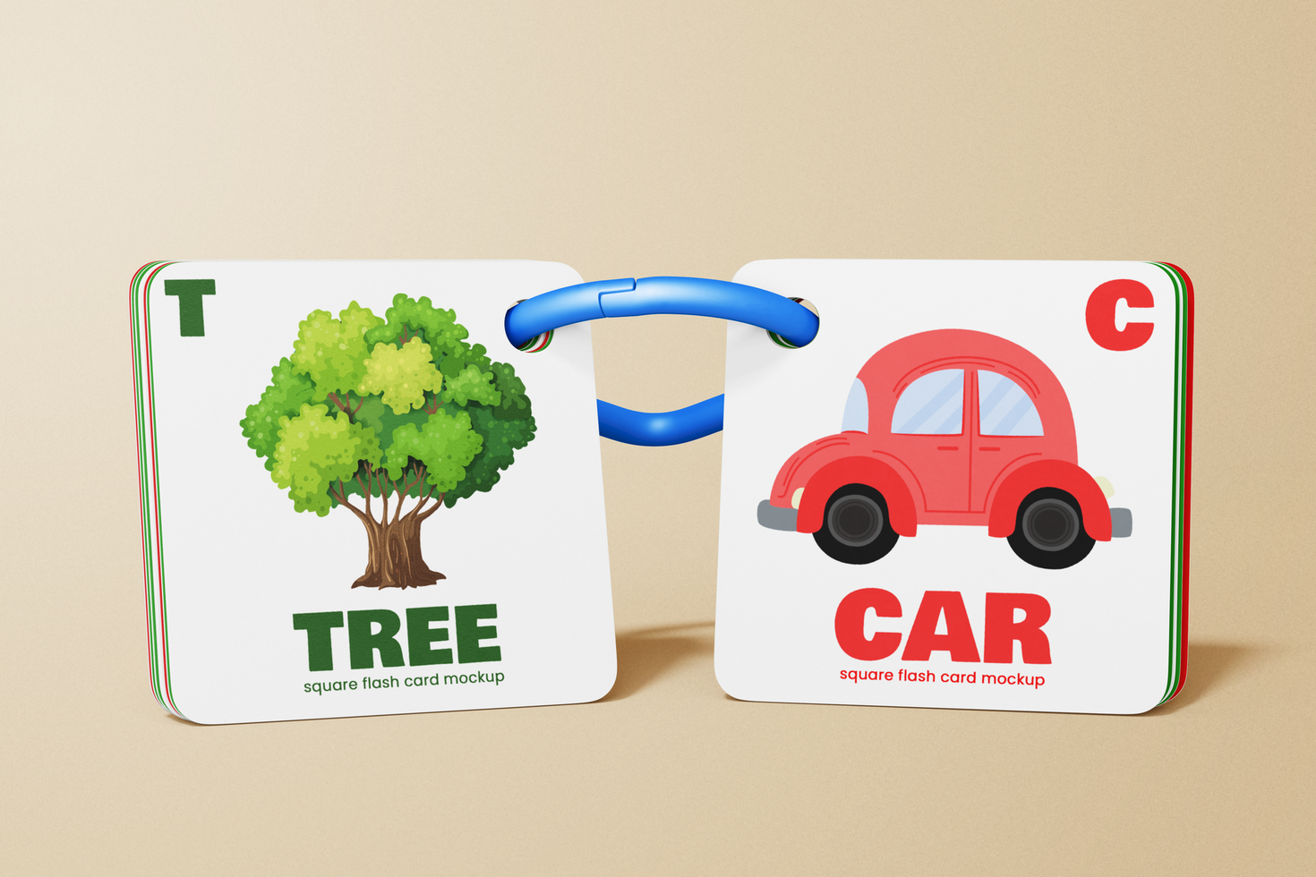 two opened rounded square flash card with ring mockup template psd